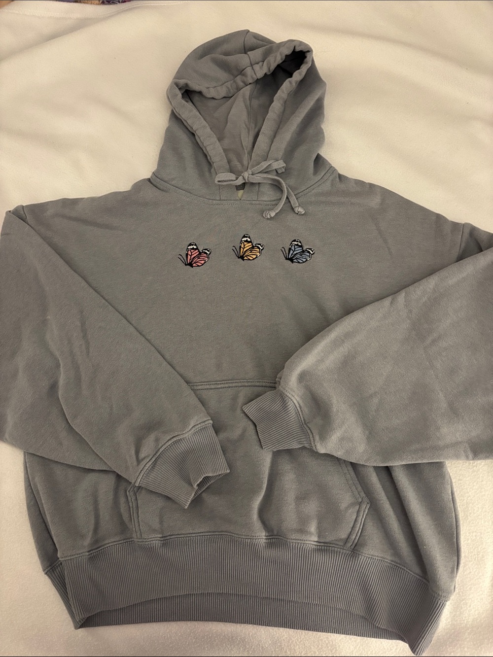 American Eagle Gray Hoodie with Triple Butterfly Embroidery